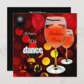 30歳の誕生日に赤ワイングラスのダンスバルーン 招待状 (正面/裏面)