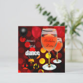 30歳の誕生日に赤ワイングラスのダンスバルーン 招待状 (スタンド正面)