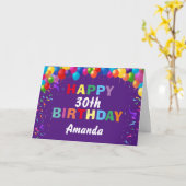 30歳の誕生日のカラフル風船紫 カード (黄色い花)