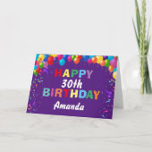 30歳の誕生日のカラフル風船紫 カード (正面)