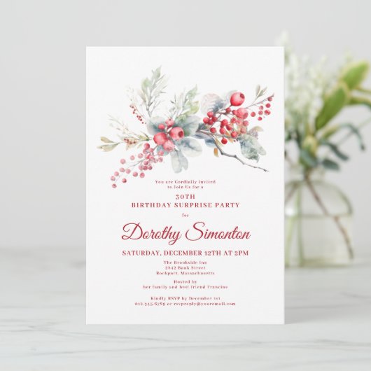 30歳の誕生日のサプライズパーティーグリーンリーレッドベリー 招待状 (スタンド正面)