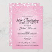 30歳の誕生日のサプライズパーティーピンクのストリングライト 招待状 (正面/裏面)
