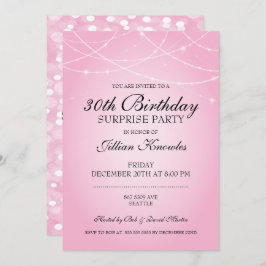 30歳の誕生日のサプライズパーティーピンクのストリングライト 招待状