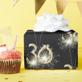 30歳の誕生日のスパーカーズオンブラック ラッピングペーパー