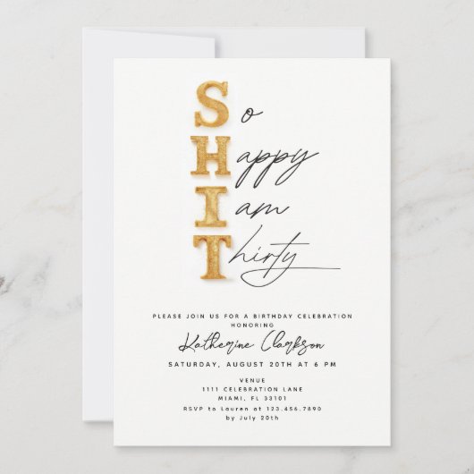 30歳の誕生日のパーティーおもしろいで幸せ 招待状 (正面)