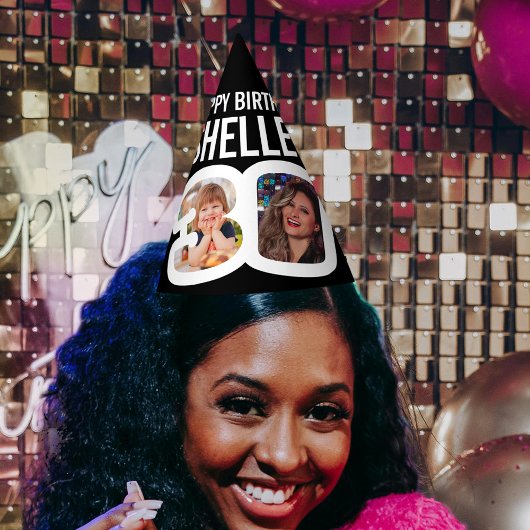 30歳の誕生日の写真が今ではカスタム白黒 パーティーハット