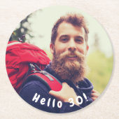 30歳の誕生日の写真こんにちは30人の男性 ラウンドペーパーコースター (正面)