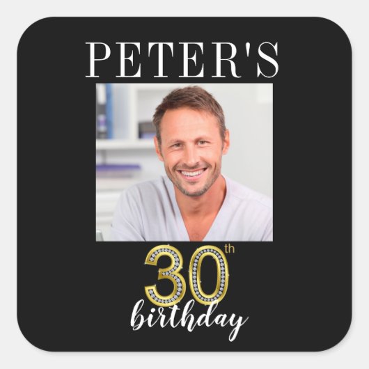 30歳の誕生日の写真のラベル スクエアシール (正面)