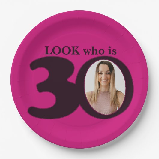 30歳の誕生日の写真はダークピンクの紙プレート ペーパープレート (正面)