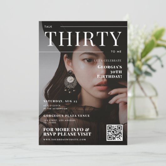 30歳の誕生日の写真カスタム雑誌の表紙ユニーク 招待状 (スタンド正面)