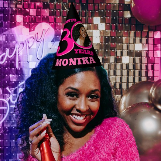 30歳の誕生日の写真パーソナライズされたピンク色の黒 パーティーハット