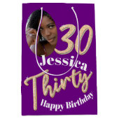 30歳の誕生日の写真フェイク金ゴールド紫 ミディアムペーパーバッグ (正面)