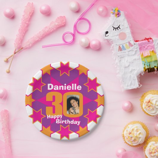 30歳の誕生日の写真名ピンクスター紙プレート ペーパープレート (パーティー)