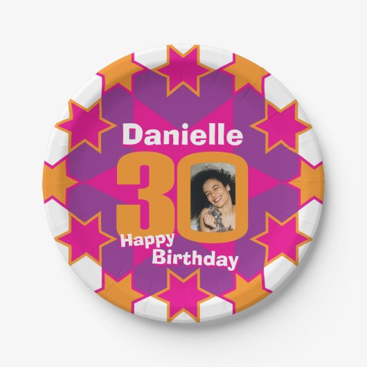 30歳の誕生日の写真名ピンクスター紙プレート ペーパープレート (正面)