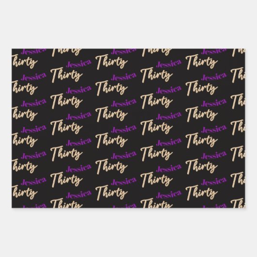 30歳の誕生日の写真紫の金ゴールド白黒 ラッピングペーパーシート (正面2)