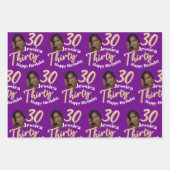 30歳の誕生日の写真紫の金ゴールド白黒 ラッピングペーパーシート (正面)