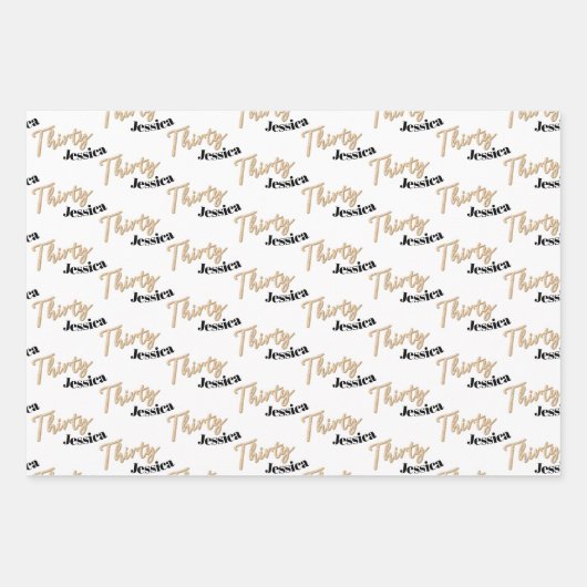 30歳の誕生日の写真金ゴールド白黒のラッピング ラッピングペーパーシート (正面2)