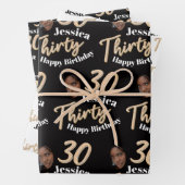 30歳の誕生日の写真金ゴールド白黒のラッピング ラッピングペーパーシート (インサイチュ)