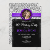 30歳の誕生日の写真 – シルバーブラックパープル 招待状 (正面/裏面)