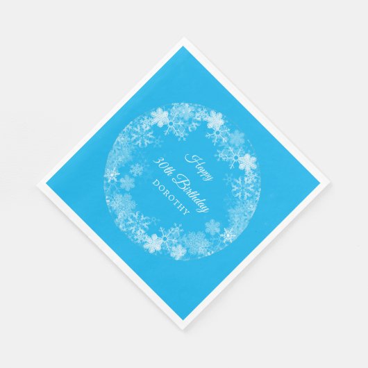 30歳の誕生日の冬ワンダーランドスノーフレークブルー スタンダードランチョンナプキン (角)