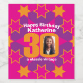 30歳の誕生日の名前ピンクのフォトカスタムワインラベル ワインラベル (シングルラベル)