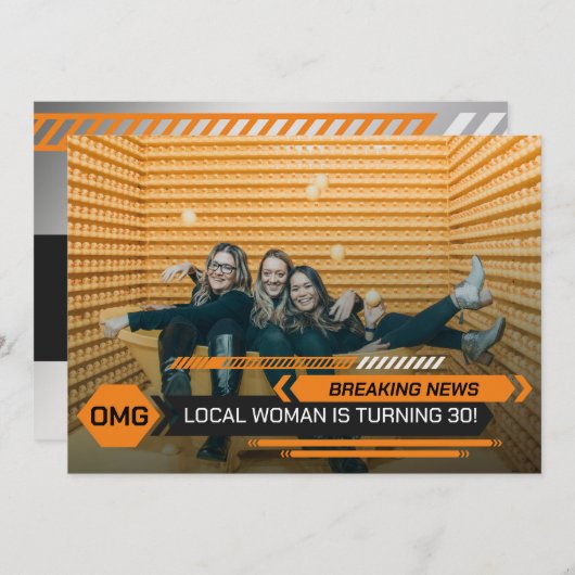 30歳の誕生日の女性のテレビ速報パーティー 招待状 (正面/裏面)
