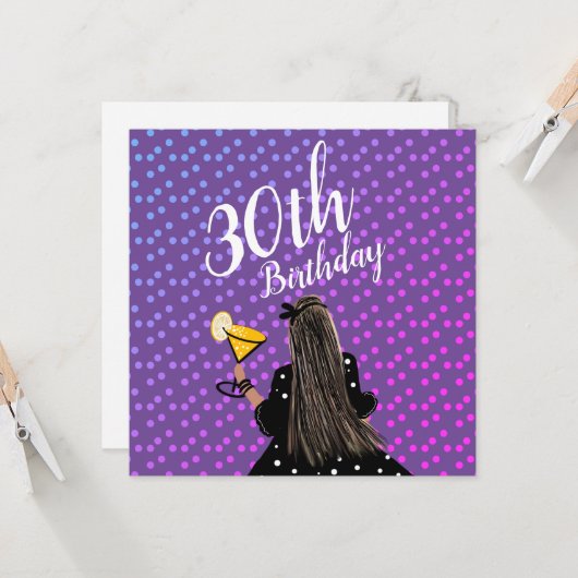 30歳の誕生日の女性カクテルファッション美しい カード (正面/裏面インサイチュ)