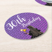 30歳の誕生日の女性カクテルファッション美しい ラウンドペーパーコースター (アングル)