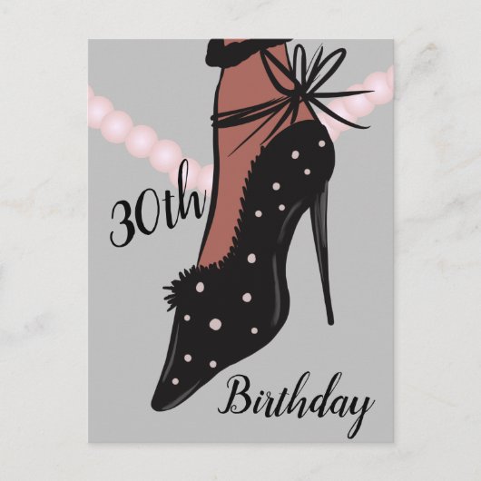 30歳の誕生日の女性ヒールファッション美しいはがき ポストカード (正面)