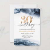 30歳の誕生日の招待ネイビーの水色と金ゴールド 招待状 (正面)