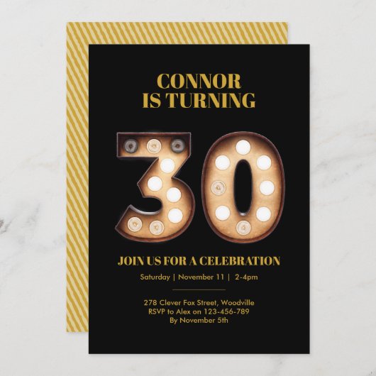 30歳の誕生日の招待状の明るいライト 招待状 (正面/裏面)