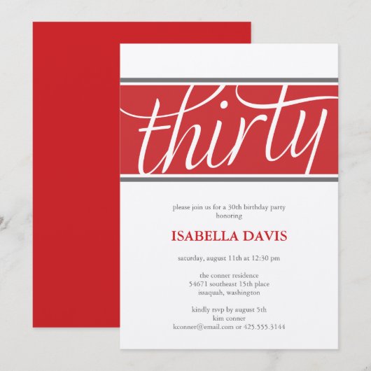 30歳の誕生日の招待 招待状 (正面/裏面)