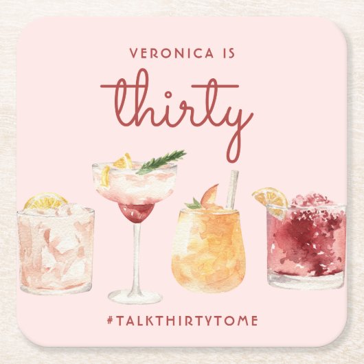 30歳の誕生日の水カラーカクテルコースター スクエアペーパーコースター (正面)