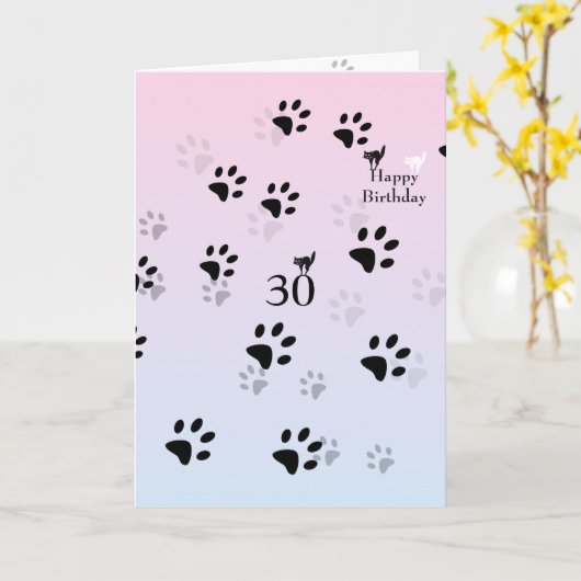 30歳の誕生日の猫（写真を追加） カード (黄色い花)