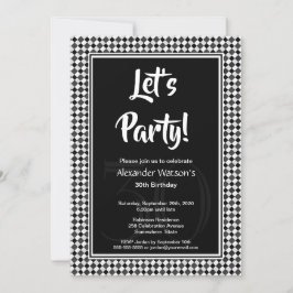 30歳の誕生日の白黒チェッカーボード 招待状