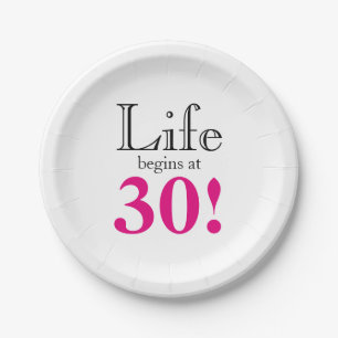 30歳の誕生日の節目のエイジングホットピンクのレトロ ペーパープレート
