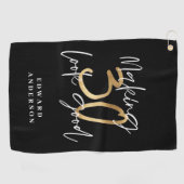 30歳の誕生日の黒とモダン金ゴールドのタスタイリッシュペスト ゴルフタオル (横)