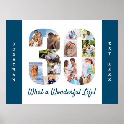 30歳の誕生日の30番目の図形の写真コラージュ ポスター (正面)