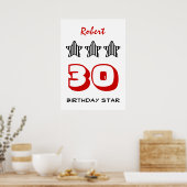 30歳の誕生日またはANY AGE ストライプの Stars名前をカスタムする ポスター (キッチン)
