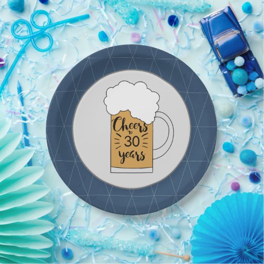 30歳の誕生日までのグレーとブルーの応援マグ ペーパープレート (パーティー)