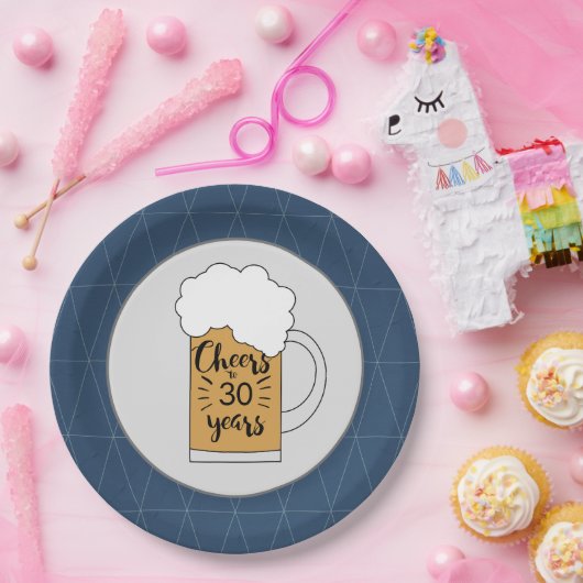 30歳の誕生日までのグレーとブルーの応援マグ ペーパープレート (パーティー)