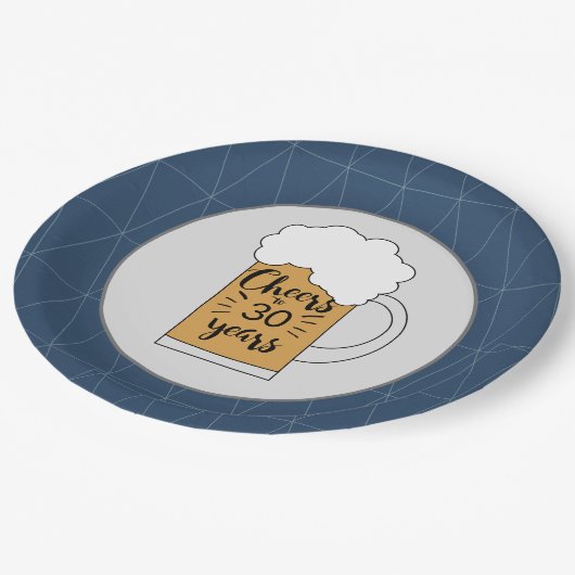 30歳の誕生日までのグレーとブルーの応援マグ ペーパープレート (アングル)