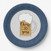 30歳の誕生日までのグレーとブルーの応援マグ ペーパープレート (正面)