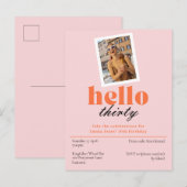30歳の誕生日をお祝いするレトロな招待状「Hello thirty Peach」 ポストカード (正面/裏面)