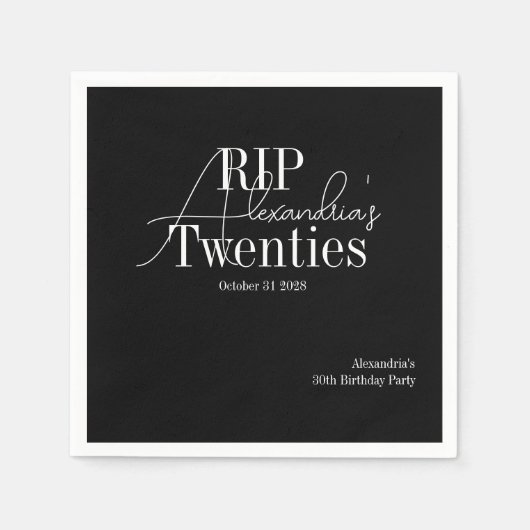 30歳の誕生日をお祝いする RIP 20s パーティー スタンダードカクテルナプキン (正面)