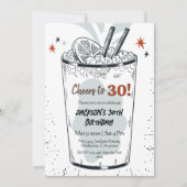 30歳の誕生日をテーマスタイリッシュにしたカクテル・レトロ・ドリンク 招待状 (正面)