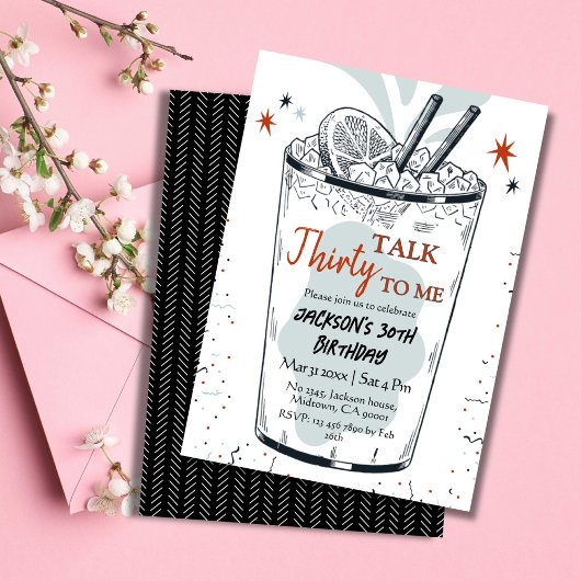30歳の誕生日をテーマスタイリッシュにしたカクテル・レトロ・ドリンク 招待状