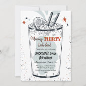30歳の誕生日をテーマスタイリッシュにしたカクテル・レトロ・ドリンク 招待状 (正面)