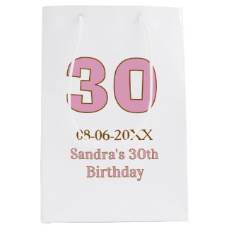 30歳の誕生日をピンクゴールドでおしゃれにマーク ミディアムペーパーバッグ