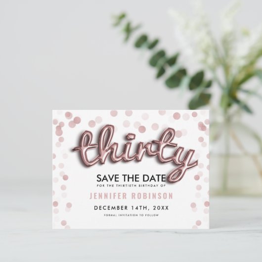 30歳の誕生日を保存する日付バラ金ゴールドバルーン 案内ポストカード (スタンド正面)